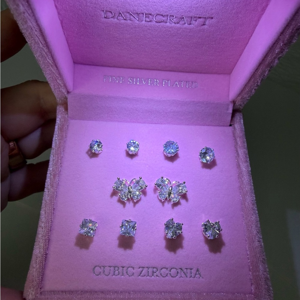 DANCRAFT Silver Crystal Stud Earrings Set of 5; gift idea jewelry studs new - Picture 6 of 17